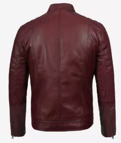 Austin Mens Maroon Waxed Cafe Racer Leather Jacket Back