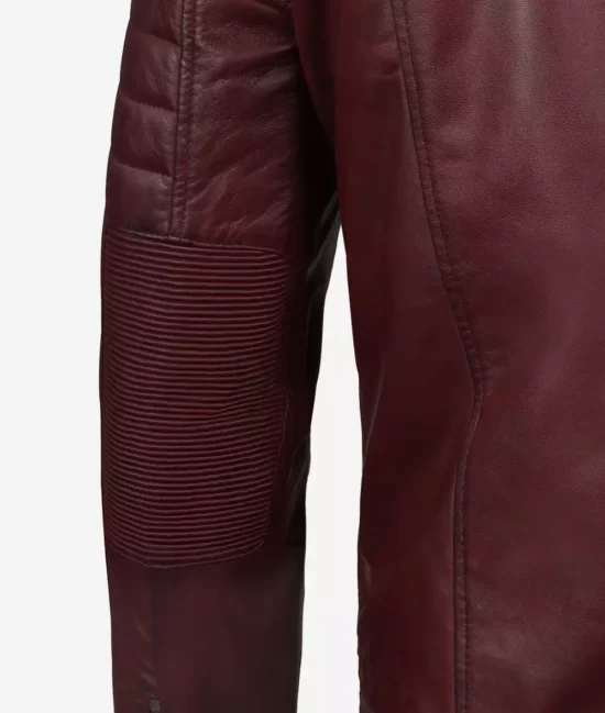 Austin Mens Maroon Waxed Cafe Racer Leather Jacket Sleeves
