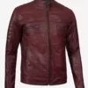 Austin Mens Maroon Waxed Cafe Racer Real Leather Jacket