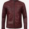 Austin Mens Maroon Waxed Limited Edition Cafe Racer Real Leather Jacket