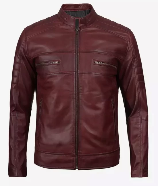 Austin Mens Maroon Waxed Limited Edition Cafe Racer Real Leather Jacket