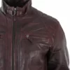 Axel Men’s Burgundy Quilted Stylish Leather Cafe Racer Jacket