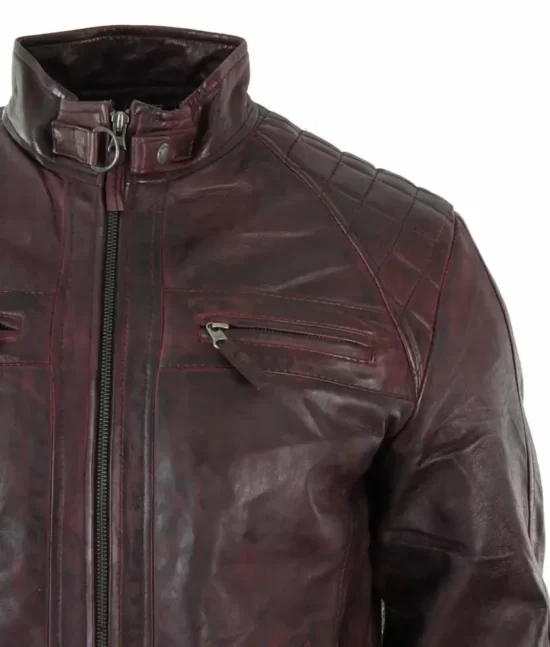 Axel Men’s Burgundy Quilted Stylish Leather Cafe Racer Jacket