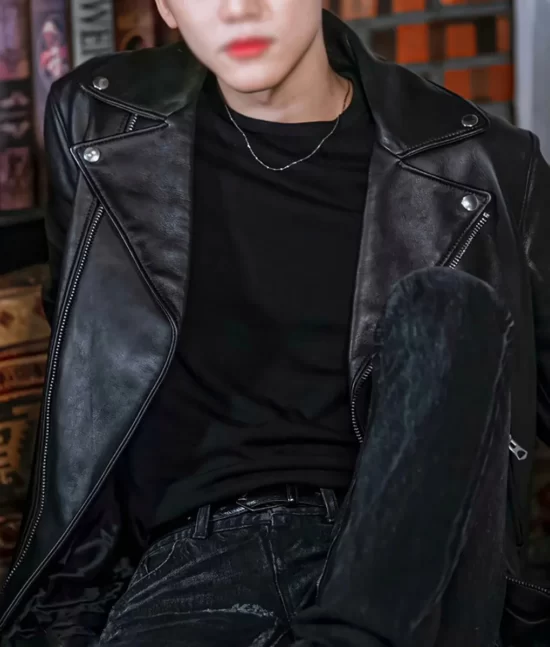 BTS Jaemin Black Biker Genuine Leather Jacket