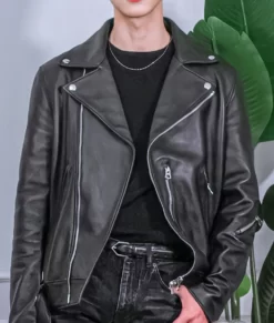 BTS Jaemin Black Biker Real Leather Jacket