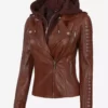 Bagheria Cognac Womens Best Leather Jacket with Hood