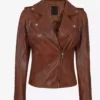 Bagheria Cognac Women's Genuine Leather Jacket with Hood