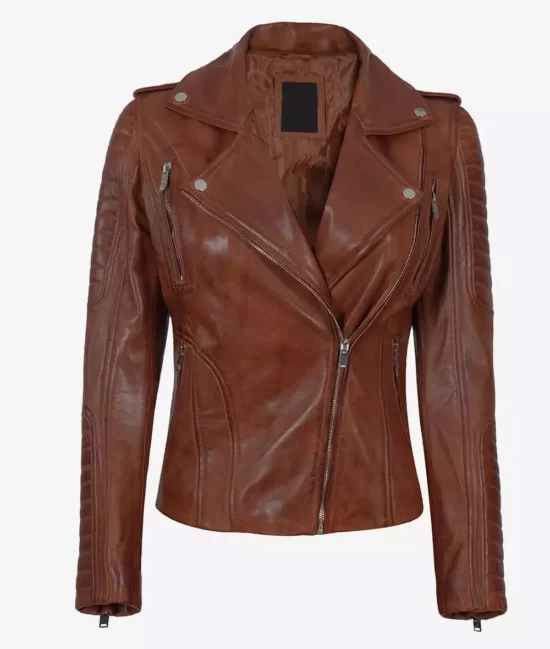Bagheria Cognac Women's Genuine Leather Jacket with Hood