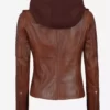 Bagheria Cognac Womens Leather Jacket with Hood Back