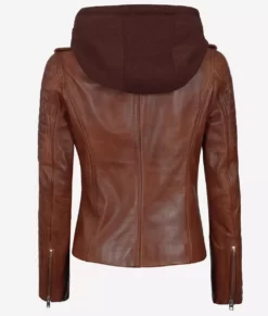 Bagheria Cognac Womens Leather Jacket with Hood Back