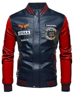 Baseball UFSAA Road 66 Bomber Jacket With Red Sleeves