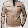Beige Leather Moto Jacket