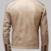 Beige Leather Moto Jacket Back
