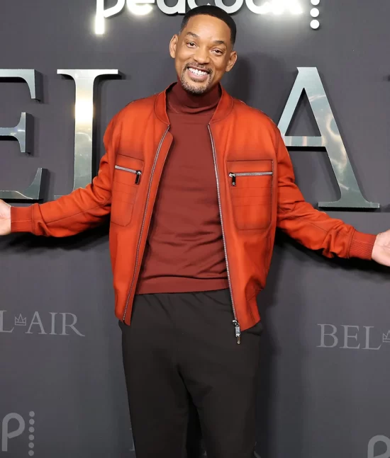 Bel-Air Premiere – Will Smith Orange Bomber Genuine Leather Jacket