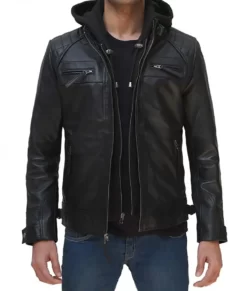 Benedict Men’s Hooded Genuine Leather Racer Jacket