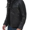 Benedict Men’s Hooded Real Leather Racer Jacket