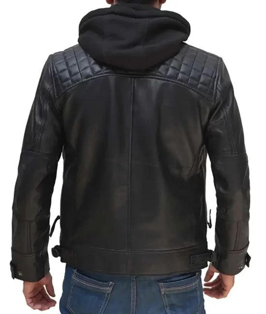 Benedict Men’s Hooded Top Leather Racer Jacket