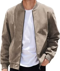 Benjamin Men’s Everyday Khaki Suede Bomber Suede Leather Jacket