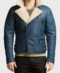 Benji Shearling Fur Blue Sheepskin Leather Jacket