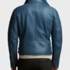 Benji Shearling Fur Blue Sheepskin Leather Jacket Back