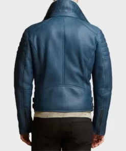 Benji Shearling Fur Blue Sheepskin Leather Jacket Back