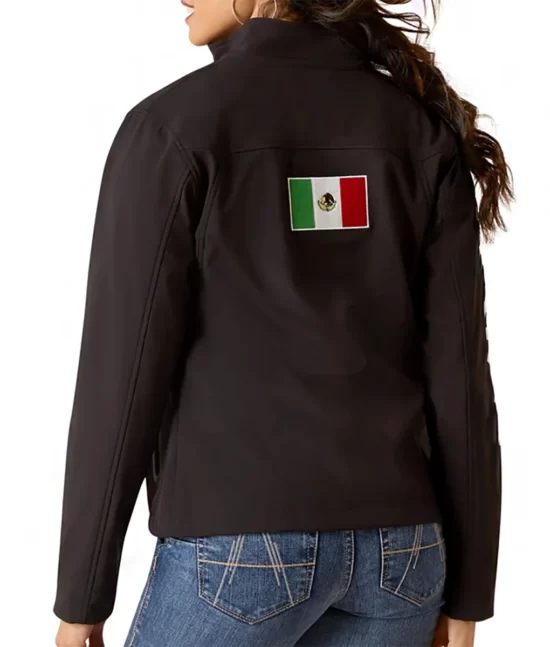 Black Mexican Flag Women's Leather Jacket