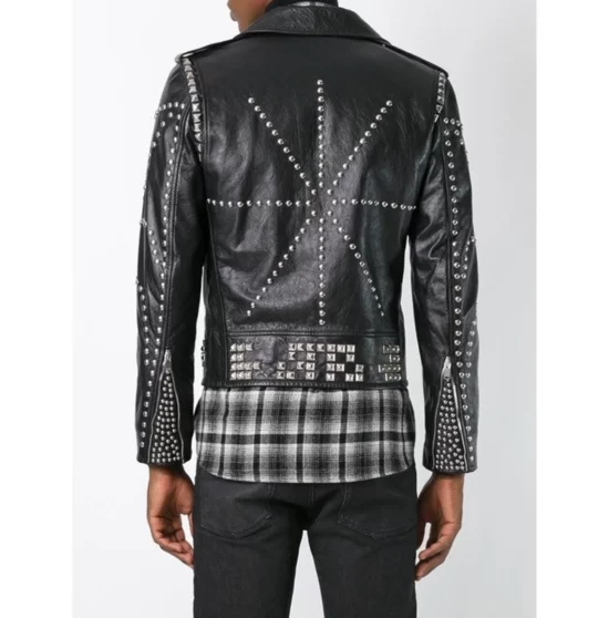 Black Motorcycle Studded Real Leather Jacket