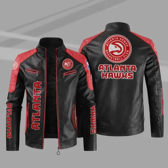Black Red Atlanta Hawks Nba Leather Jacket