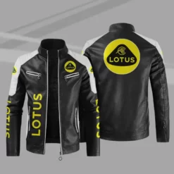 Black White Lotus Block Leather Jacket