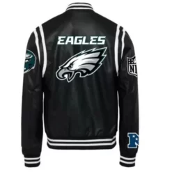 Black White Philadelphia Eagles Leather Varsity Jacket Back