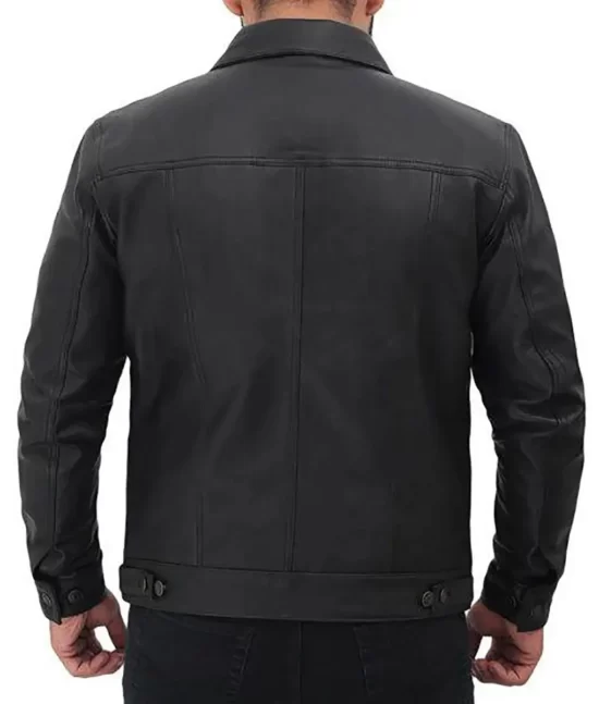 Blake Men’s Black Retro Top Leather Trucker Jacket