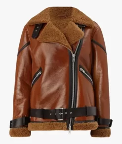 Blanche Rusty Brown Oversized Shearling Genuine Leather Jacket