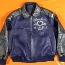 Blue Pelle Pelle Bomber Leather Jacket