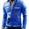Blue Punk Danger Leather Jacket For Men With Snake