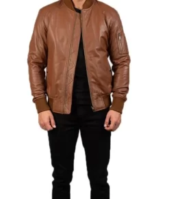 Bomia Ma-1 Brown Leather Bomber Jacket Front