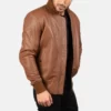Bomia Ma-1 Brown Leather Bomber Jacket Side