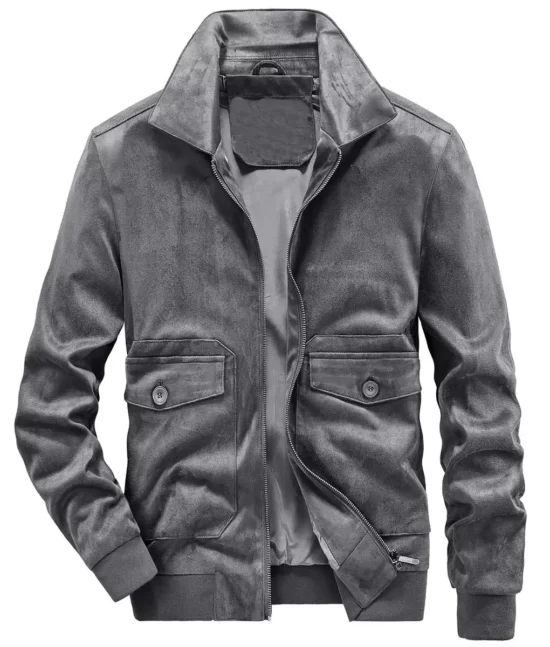 Boston Men’s Gray Fitted Real Suede Field Suede Leather Jacket