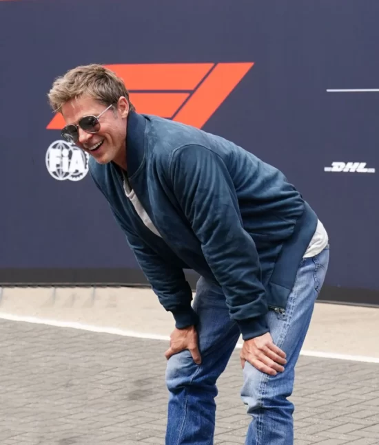 Brad Pitt British Grand Prix Blue Suede Leather Jacket
