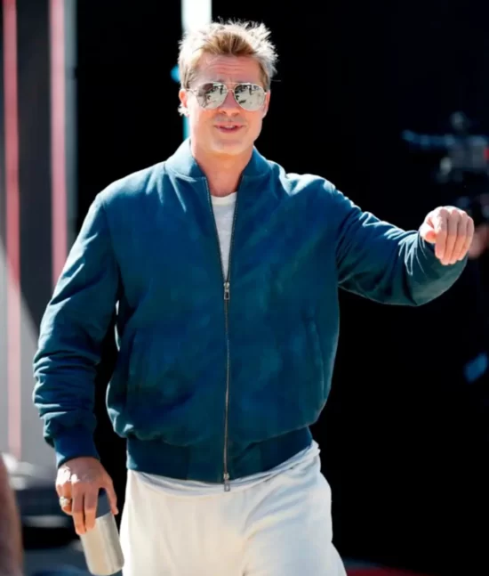 Brad Pitt British Grand Prix Blue Top Leather Jacket