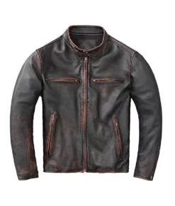 Brady Men’s Black Distressed Retro Leather Cafe Racer Jacket