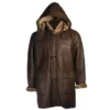 Brent Hook Closure Genuine Chocolate Brown Hooded Leather Coat