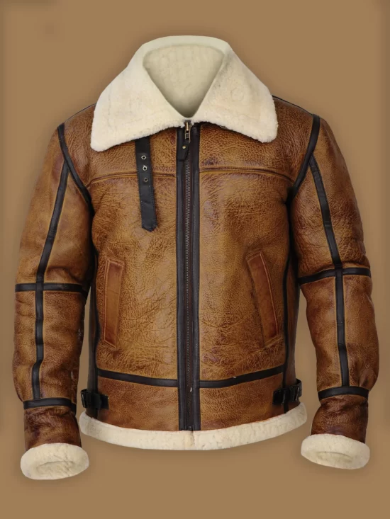 Brian-B3 Distressed Brown Shearling Bomber Jacket