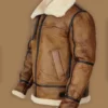 Brian-B3 Distressed Brown Shearling Top Bomber Jacket