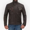 Brown Mens Distressed Real Leather Motorcycle Jacket