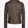 Brown Rub-Off Dark Brown Padded Leather Jacket for Women back