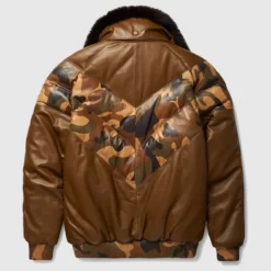 Brown V-Bomber Leather Jacket Back