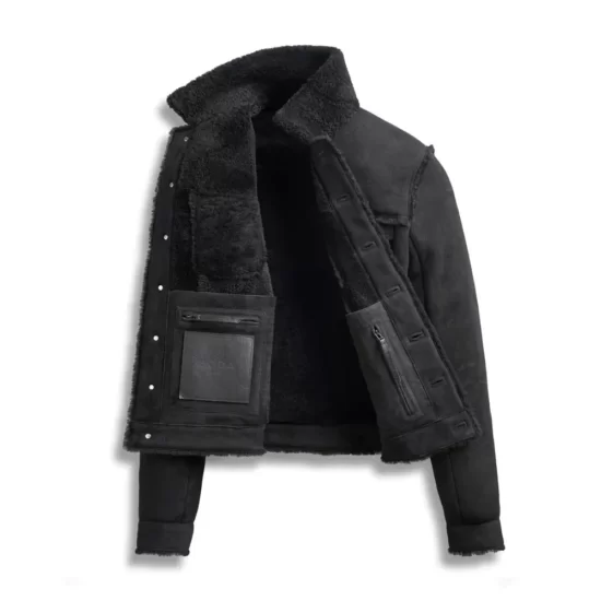 Bryan Shearling Fur Black Genuine Suede Leather Trucker Jacket