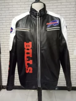 Buffalo Bills Block White Black Nfl Leather Jacket Front