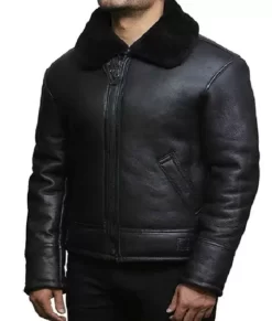 Bulky Black Aviator Top Leather Jacket