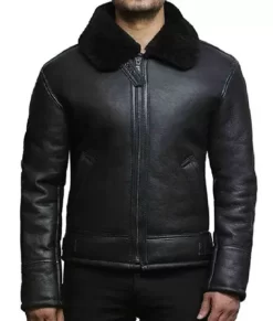 Bulky Black Aviator Real Leather Jacket